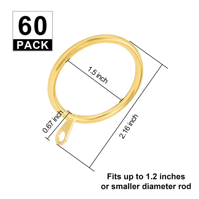 60 Pcs 1.5-Inch Metal Curtain Rings with Eyelets for 1.25-Inch Rods