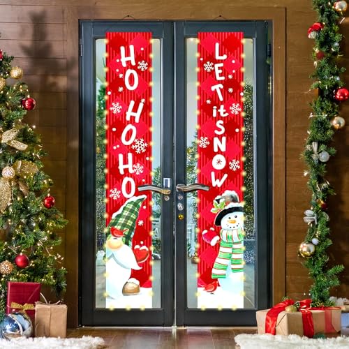 Mrsenloi Let It Snow Christmas Lighted Gnome & Santa Banner for Door - Outdoor Holiday Decor