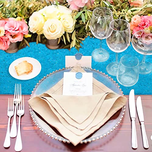 DUOBAO Aqua 12x72-Inch Sequin Table Runner for Weddings & Holidays - Party Decor