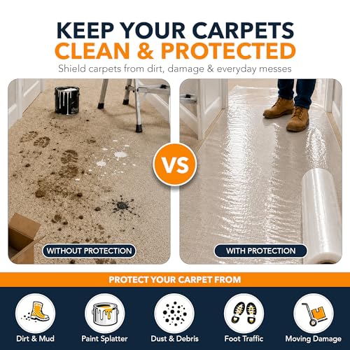 Self-Adhesive Carpet Protection Film - 24" x 200 ft Heavy Duty Roll