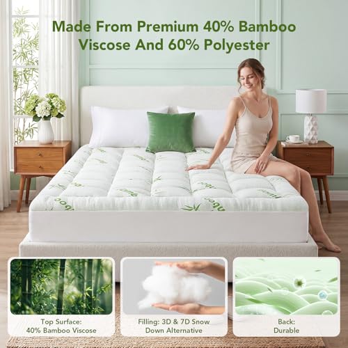 HYLEORY Queen Bamboo Mattress Topper - Extra Thick Cooling Pillow Top