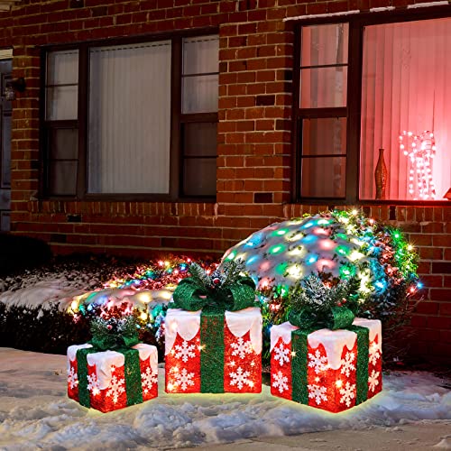 JUSTPRO Style 5 3-Piece Lighted Christmas Gift Boxes with Bright White LEDs