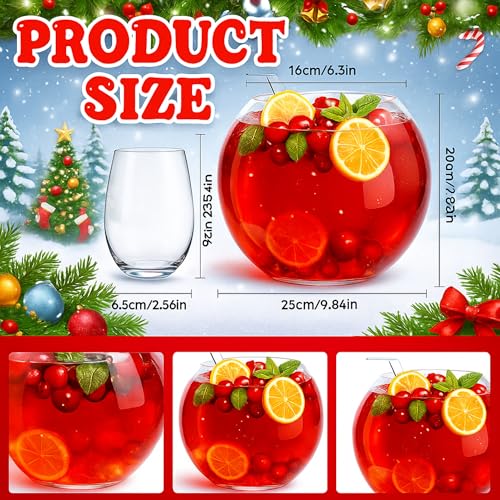 Reallnaive Glass Punch Bowl Set with 6 Cups and Ladle for Parties & Gatherings