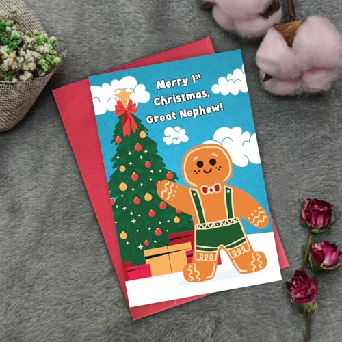 First Christmas Card for Great Nephew – Sweet 1st Xmas Wishes, 8x5 Card, Bablira