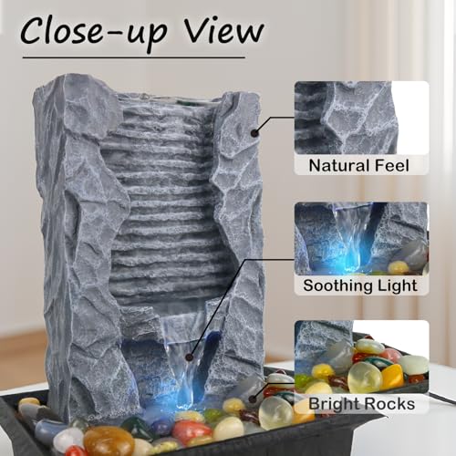 Indoor Tabletop Water Fountain - Quiet Resin Waterfall Desk Decor