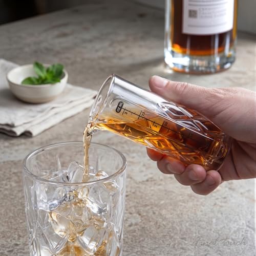 Final Touch Yarai Glass Cocktail Measuring Jigger with Pour Spout - 3.4 oz, Bar Tool