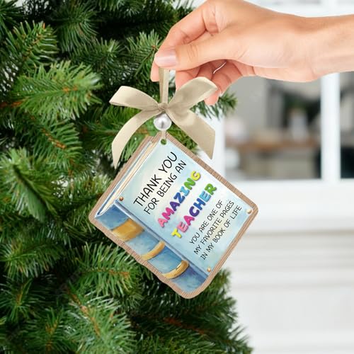 Teacher Christmas Ornament Book Shape for Classroom Gifts - Wood Fiber Ornament
