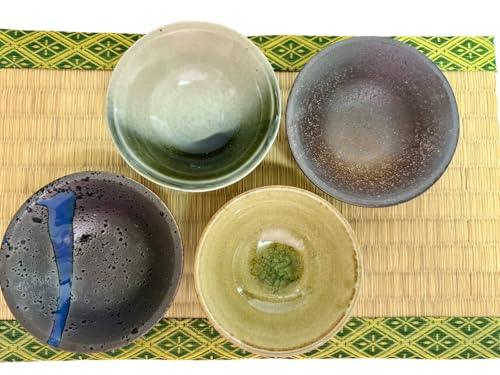 J-Pure Hitomi Set of 4 Japanese Mino Ware Sake Cups in 4 Colors | Traditional Ceramic, 1.7oz Capacity
