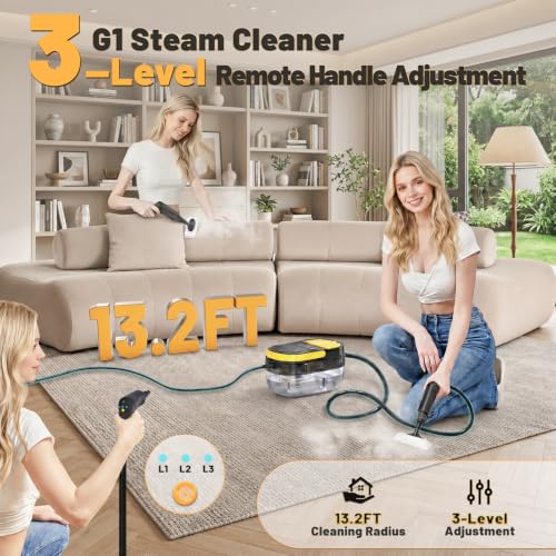 Gautye Handheld Steam Cleaner with 15 Accessories and 3-Level Adjustable Handle