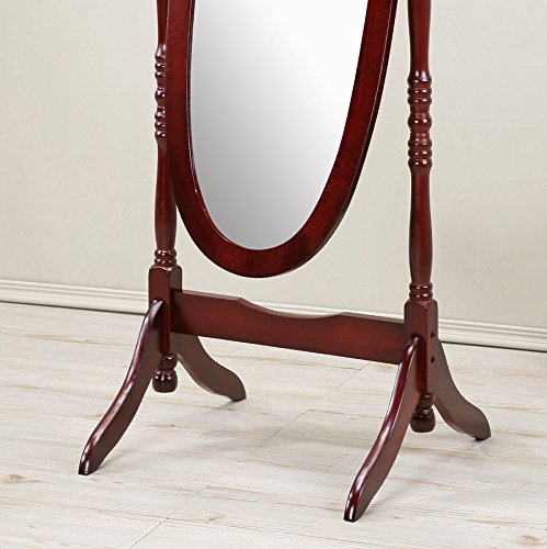 Traditional Oval Floor Cheval Mirror, Cherry Wood Finish, 59-inch