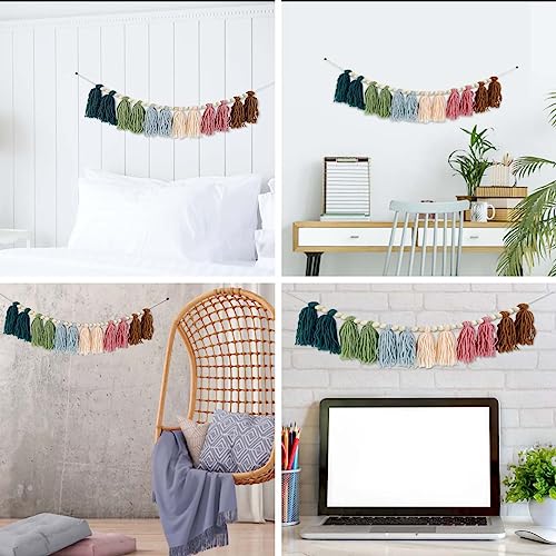 Boho Rainbow Tassel Garland with Wood Beads for Nursery and Home Decor
