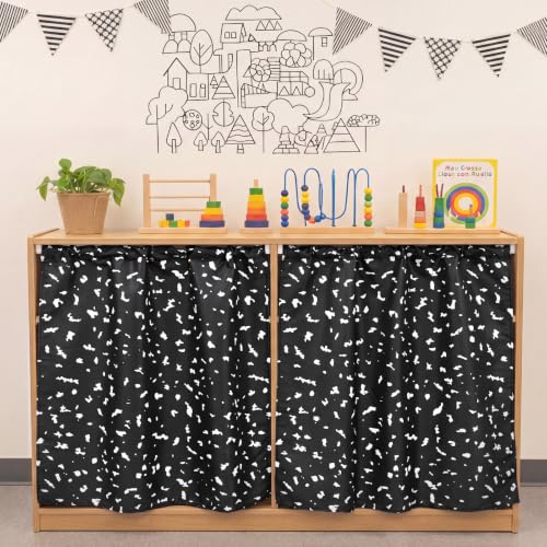 Classroom Cabinet Curtains for Shelves, 51x29.5 Inch Set with Tension Rod