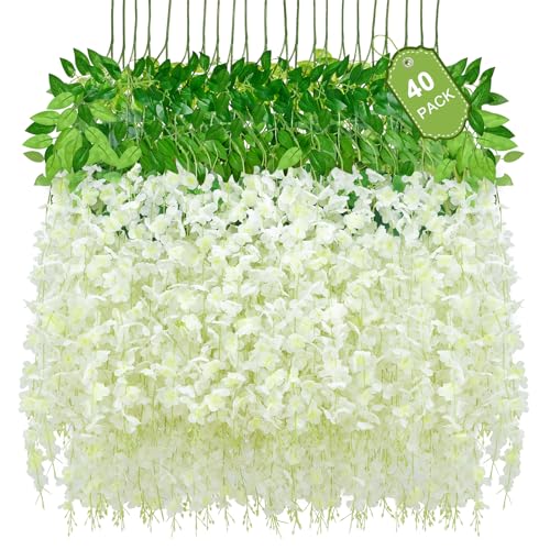 40 Pack Artificial Wisteria Hanging Flowers - 3.6 Ft Vines for Home Decor & Weddings