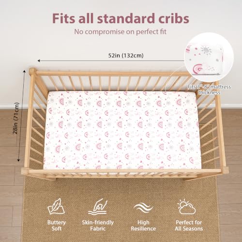 Soft Fitted Baby Crib Sheets 3-Pack for Standard Mattress, 52x28 Inch Pink