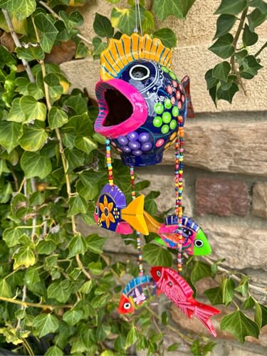 Handmade Mexican Pottery Fish Mobile, Vibrant Hand-Painted 15-Inch Decor