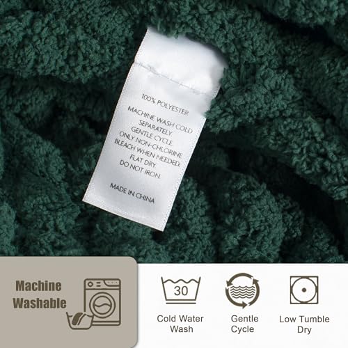 LONG CREATE Dark Green Chunky Knit Throw Blanket 60x80 in - 100% Handmade Chenille