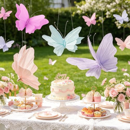4-Piece Hanging Crepe Paper Butterfly Decorations for Party Decor