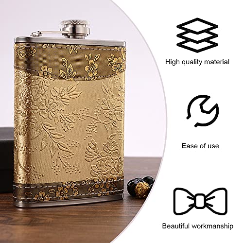 Golden Pattern 8oz Personalized Hip Flask for Men & Women, Portable Leak-Proof Whiskey Bottle for Camping & Parties