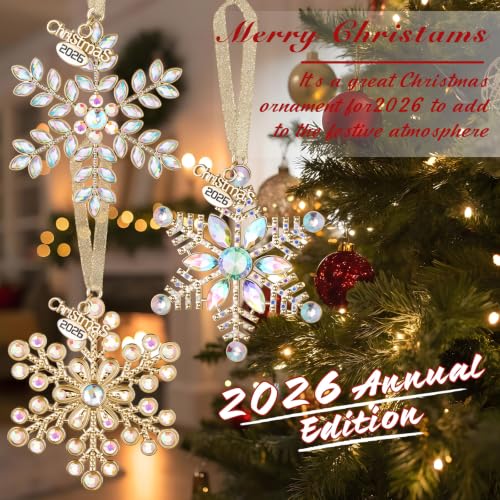 Bucherry 3 pcs Gold Iridescent Christmas Snowflake Ornaments Metal Tree Decor