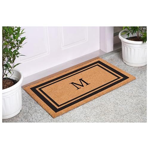 Monogrammed Coir Doormat 24" x 36" - Letter M Black Border