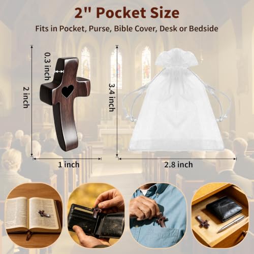 50Pcs Wooden Cross Fidget Toys with Organza Gift Bags Christian Stress Relief Religious Gifts for Faith & Encouragement