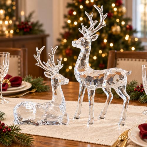 2-Piece Clear Acrylic Reindeer Figurine Set for Christmas Decor