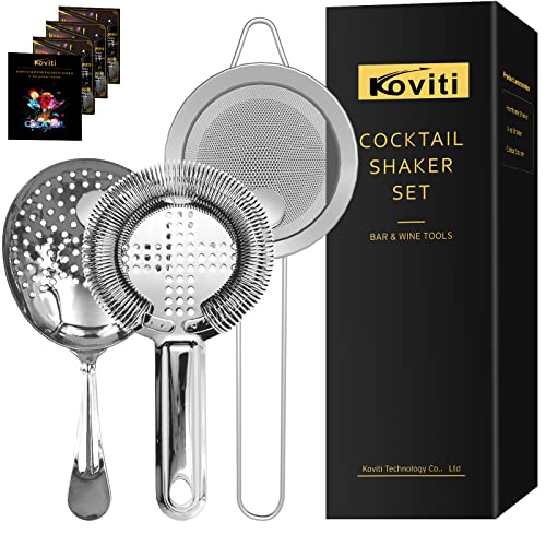 Koviti 3-Piece Cocktail Strainer Set - Hawthorne, Julep & Fine Mesh Strainers for Bartenders