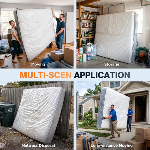 Clear Plastic Mattress Bag for Moving & Storage - Waterproof Cover, 1.5 Mil