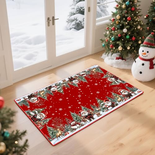 2'x3' Red Santa Christmas Door Mat - Snowman Holiday Rug, Non-Slip Entryway Mat