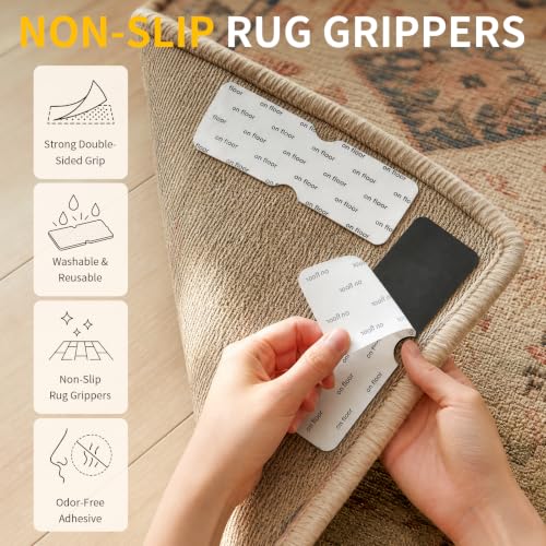 Non-Slip Rug Grippers for Hardwood Floors - Washable Reusable Carpet Pads (8)