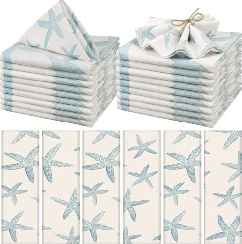 12-Piece Blue Starfish Cloth Napkins, 15-Inch Reusable Coastal Table Linens