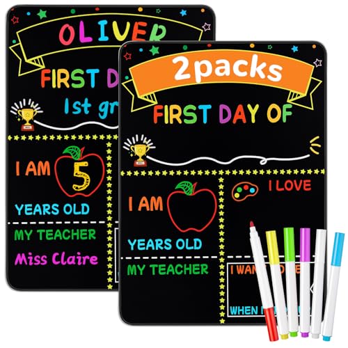 First and Last Day of School Sign Set with Chalk Markers - 2 Pack Reusable