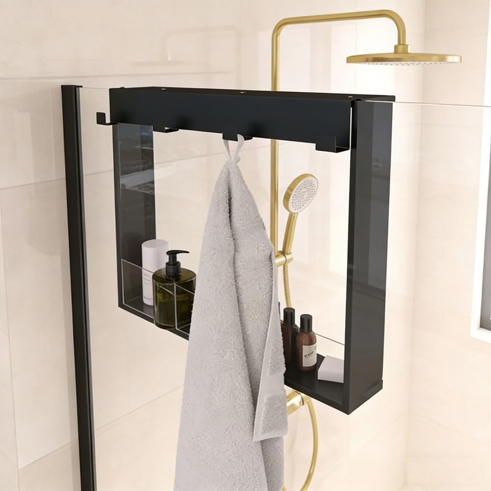 Skiennix Over The Door Shower Caddy - 20"x16" Stainless Steel Frameless Organizer | Rust-Proof Storage for Towels & Toiletries