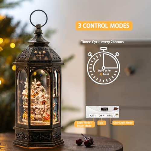 Qualdout Animated Christmas Village with Moving Figurines Lighted Water Lantern, USB & Battery Operated Snow Globe - Holiday Decor & Gifts