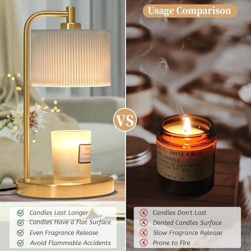 NITOWOLF Gold Candle Warmer Lamp with Timer & Dimmable Bulb - Safe Scented Candle Heating