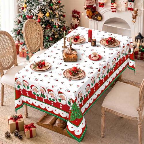 Miffrank Santa Claus Christmas Tablecloth 60 x 84 Inch Waterproof Wrinkle-Resistant Farmhouse Holiday Decor