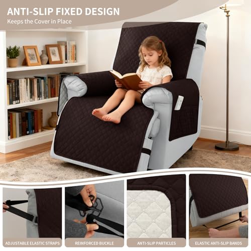 Waterproof Recliner Chair Cover 23.6" with Non-Slip Design & Pockets