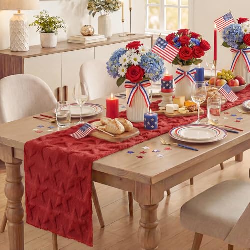 Artoid Mode Red Plush Faux Fur Jacquard 13x60 Inch Holiday Table Runner