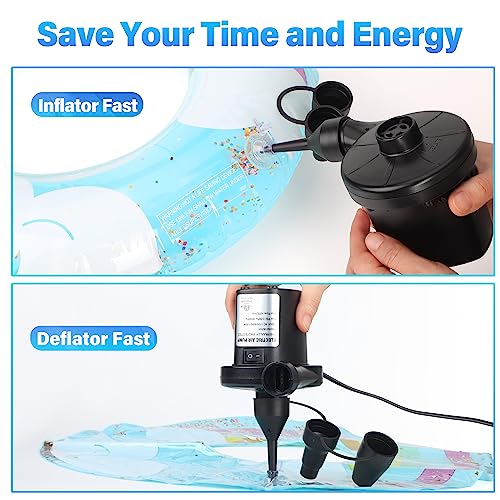 Electric Air Pump for Inflatables - 110V AC/12V DC, 50W with 3 Nozzles