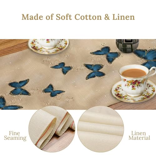 SENRUEGT Butterfly Table Runner Gold Blue 36x13 inch - Dreamy Spring Farmhouse Decor