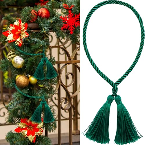Zhengmy 30 Pcs 24in Christmas Garland Ties with Tassels, Green - Twistable Wire Ends
