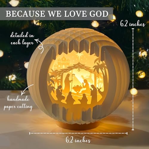 Handcrafted LED Lighted Paper Nativity Scene Tabletop Decor
