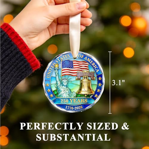 Blue Liberty Heritage 250th USA Anniversary Crystal Glass Ornament 2026
