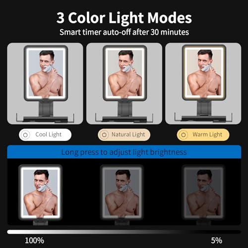Suupvaor Black Heated Fogless Shower Mirror for Shaving 9.5x7in, Rechargeable