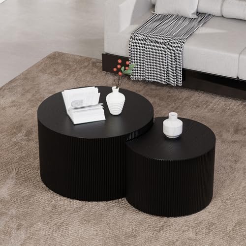 SOUWOFS J Large Set of 2 Modern Nesting Coffee Tables - Space Saving Design