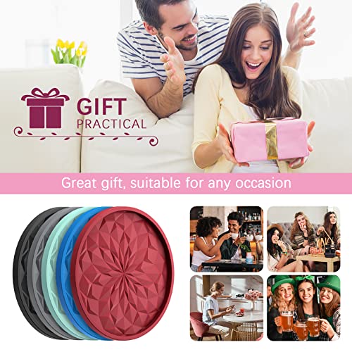 Silicone Drink Coasters with Holder - Set of 6 Non-Slip Cup Mats (Black)
