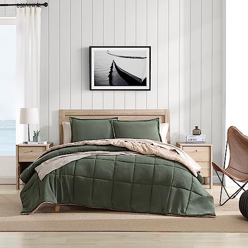 Reversible King Comforter Set with Sherpa Reverse - Beckett Green