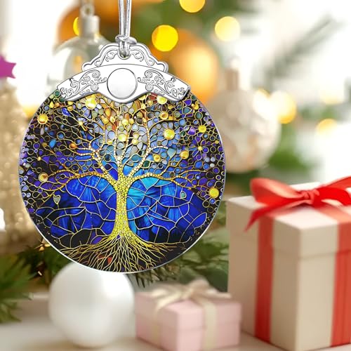 Vibrant Tree of Life Stained Glass Ornament - Christmas Holiday Decor Gift