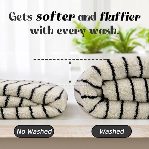 Black and Ivory Striped Bath Towels, Quick Dry Cotton Set of 2, 27.5x55