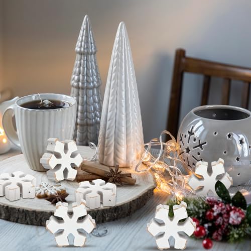 Soaoo 12 Pcs Rustic Wooden Snowflake Ornaments - 2.4 Inch Holiday Decor with Rope